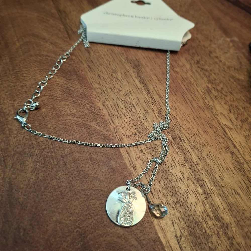 Christopher & Banks Silver Tone Pineapple Pendant Necklace 22